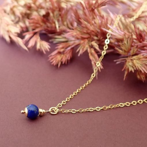 14k gold filled ball gemstone lapis lazuli necklace